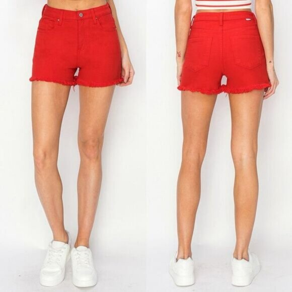 Risen Jeans Fiesta Red Denim Frayed Shorts size small NWT - Picture 9 of 9